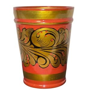 1970 Russian Khokhloma Hand Painted Lacquer Wooden Mug Cup MADE IN USSR